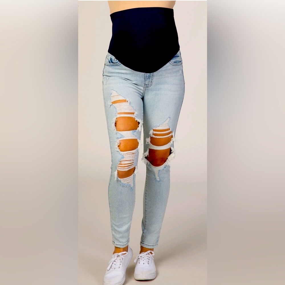 PinkBlush Light Wash Super Destroyed Maternity Skinny Jeans